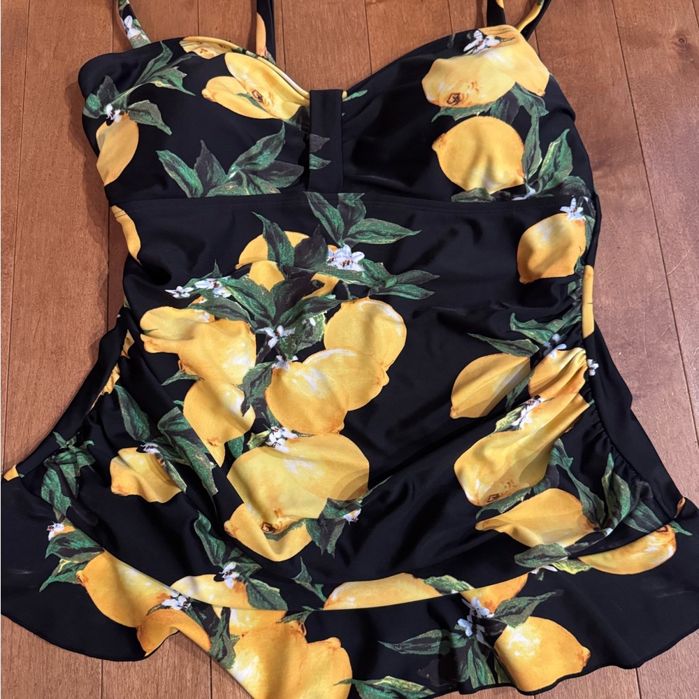 Floral Lemon Black and Yellow Tankini Top